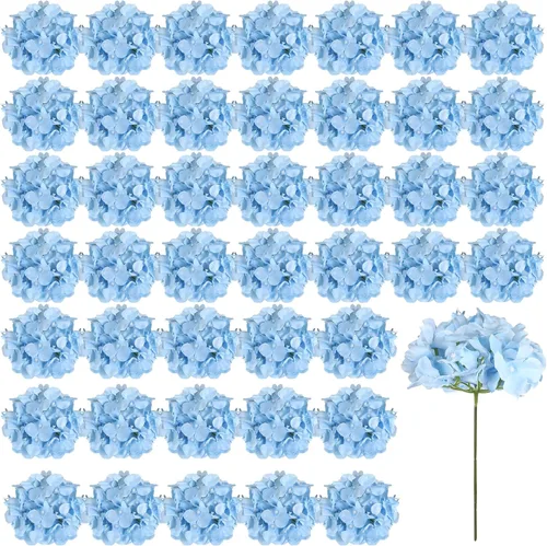 Auihiay 46 piezas de flores artificiales de hortensia de seda con tallo, flores artificiales azules de hortensia para centro de mesa de boda DIY,