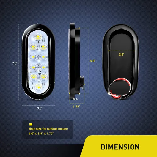 Vista 2 de Nilight - TL-09 - Luces traseras LED ovaladas de 6 pulgadas, color blanco, 2 unidades, 10 LED con ojales de montaje empotrado, enchufes IP67