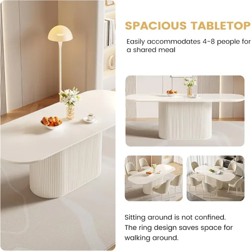 Vista 3 de Mesa de comedor ovalada de 86 pulgadas con 8 sillas, juego de mesa de cocina moderno, mesa de comedor rectangular de lujo, mesa de comedor