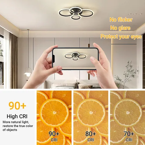 Vista 4 de Moderna lámpara LED de techo de 22 pulgadas, 36 W, 3000 lúmenes, 3000 – 6500 K, regulable con control remoto, lámpara de techo empotrada