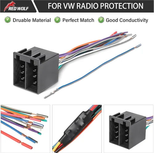 Vista 3 de RED WOLF Arnés de cableado de radio de automóvil, adaptador de conector ISO, resistencias integradas protegen la batería de los vehículos