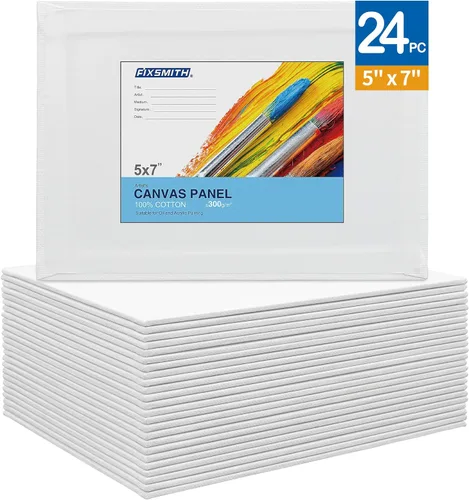 Vista 2 de FIXSMITH Tableros de lienzo de pintura 5 x 7 pulgadas, paquete de 24 con 12 mini lienzos, paneles de lienzo imprimados, 100% algodón, sin ácidos