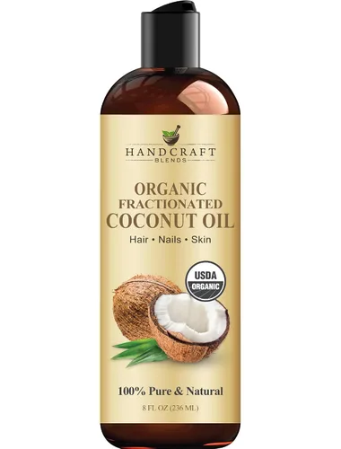 Handcraft Blends Aceite de coco fraccionado orgánico, 8 onzas líquidas, 100% puro y natural, aceite portador de alta calidad para piel y cabello,
