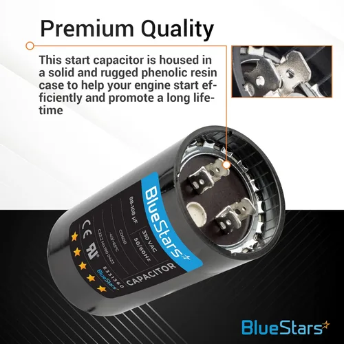 Vista 6 de Capacitor de arranque de motor [2025 Actualizado] BlueStars 88-108 uf MFD 330 VAC Voltios redondo AC eléctrico de reemplazo - Compatible