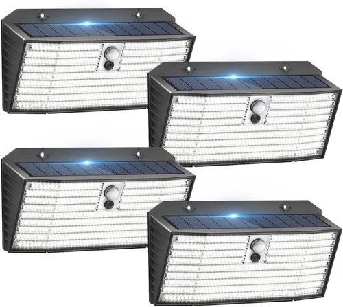 Vista 7 de Luces solares al aire libre mejoradas, 2 paquetes de 418 luces LED con sensor de movimiento, 3 modos de luz de seguridad, luz de pared solar
