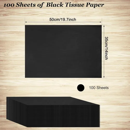 Vista 4 de 100 hojas de papel de seda negro Artdly de 14 x 20 pulgadas, papel de regalo negro a granel para bodas, cumpleaños, proyectos de bricolaje y Navidad