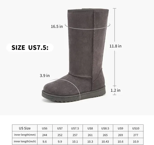 Vista 4 de Botas clásicas ZGR de mujer para la nieve, para invierno, botas cálidas, con forro de pelo, hasta mitad de la pantorrilla, de ante de vaca, botas