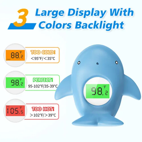 Vista 3 de Termómetro de baño para bebé, termómetro digital de agua para bebés de seguridad con retroiluminación de 3 colores y advertencia de temperatura