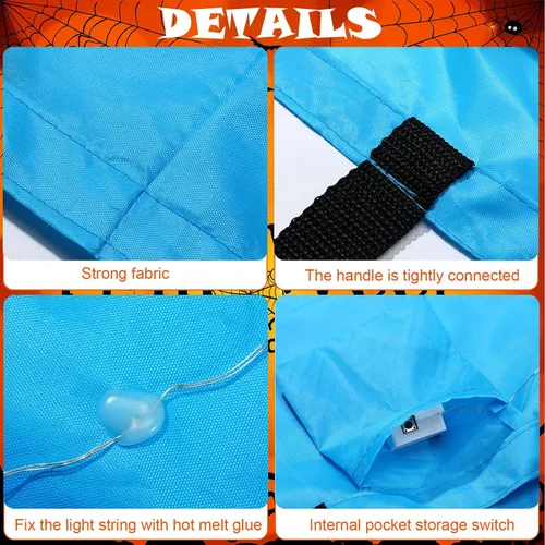 Vista 5 de Shappy 2 bolsas de dulces de Halloween con luz LED, para dulce o truco, cubo de dulces de Halloween, multiusos, reutilizable, para suministros