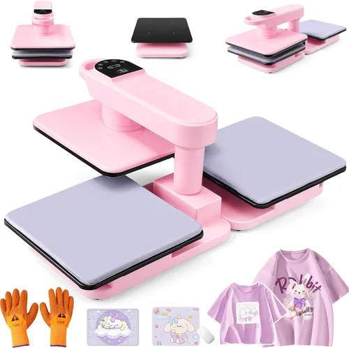 Vista 14 de Whubefy Prensa de Calor Automática Dual de 360° de 15x15 pulgadas con Doble Mesa de Trabajo - Máquina de Prensa Automática para Camisas de Dos