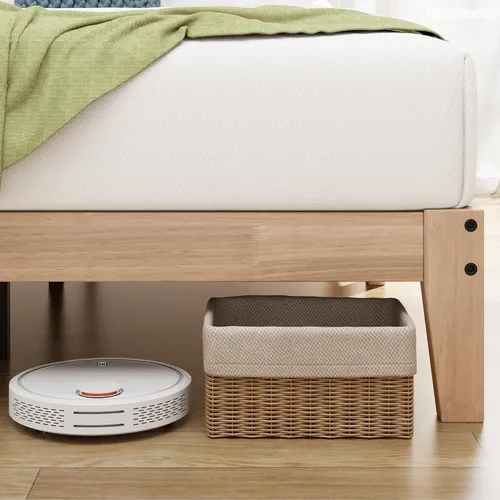 Vista 5 de Awesofurni Base de cama individual, plataforma de madera maciza de 12 pulgadas con listones de madera, marco de cama de madera con acabado natural