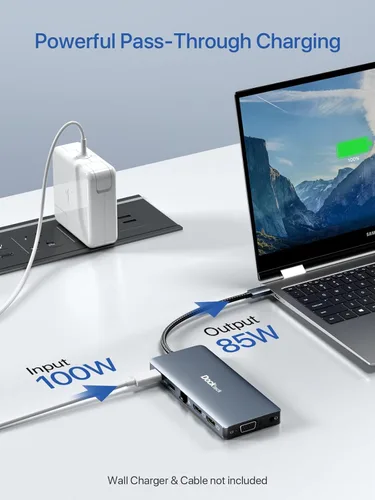 Vista 5 de Estación de acoplamiento USB C, adaptador de concentrador USB C 12 en 1 con 2 HDMI 4K, VGA, Ethernet, 4 puertos USB-A, audio, 100 W PD, lector