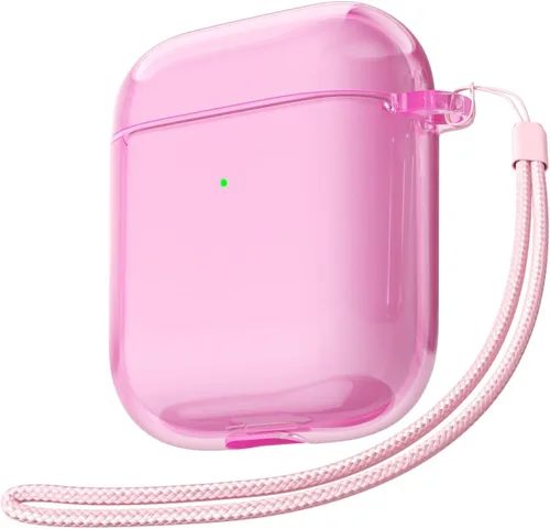 Vista 63 de Svanove Funda transparente para Airpods con correa, bonita carcasa rígida transparente de plástico para Airpods de 1ª 2ª generación con cuerda