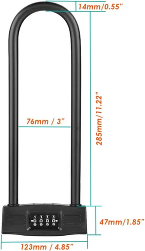 Vista 2 de Cerradura de combinación en forma de U, cerradura de código resistente, cerradura de grillete largo para bicicleta, scooter, puerta de vidrio, puerta