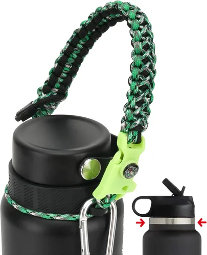 Vista 30 de Asa de cuerda de paracaídas para botellas Hydroflask 2.0 de boca ancha y estándar, con nuevo soporte de anillo de seguridad, 12oz - 64oz