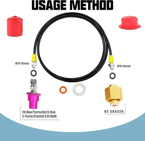 Vista 7 de Adaptador de CO2 para máquina de soda con manguera de 60 pulgadas, conector de tanques de CO2 para fabricante de soda lleno directamente de tanque