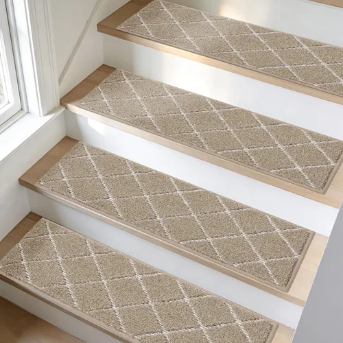 BEQHAUSE Peldaños de escalera para peldaños de madera, antideslizantes, lavables a máquina, alfombras de poliéster suave, 28 x 9 pulgadas para