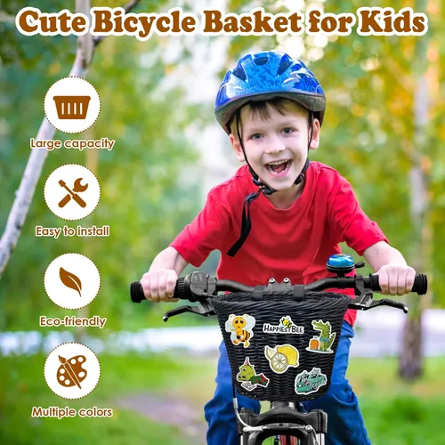 Vista 6 de Cesta delantera para bicicleta de niños, tejida a mano multicolor, para niños y niñas