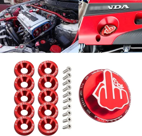 Vista 8 de x xotic tech Tapa de combustible para tanque de llenado de aceite de motor, patrón de dedo medio de aluminio, compatible con Honda y Acura (negro)