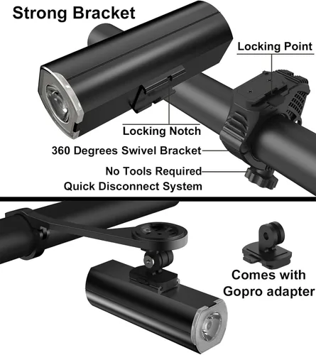 Vista 4 de Luces de bicicleta delanteras y traseras, luces de bicicleta recargables USB de 5000 mAh, súper brillantes de 1200 lúmenes para bicicleta y luces