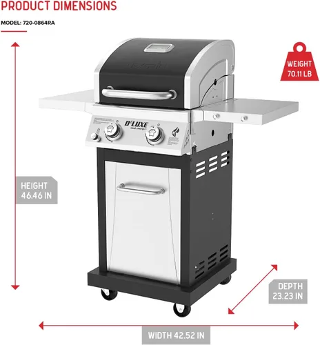 Vista 7 de Nexgrill Deluxe - Parrilla de gas de 2 quemadores con rejilla de 401 pulgadas cuadradas, 28000 BTU, panel de control de acero inoxidable y mesa