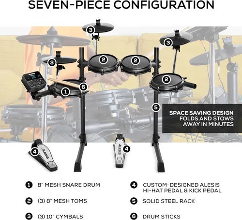 Vista 3 de Kit Bundle Alesis Drums Turbo Mesh - Juego completo de batería eléctrica con un kit de batería electrónica de malla de siete piezas, trono