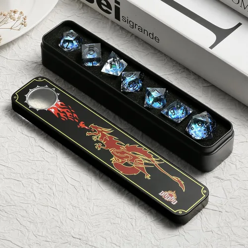 Vista 220 de DNDND Dados de Resina Ojo DND de Borde Afilado Dado de D&D con Estuche de Regalo para Juego de Dungeons and Dragons (Ojo de Dragón Verde)