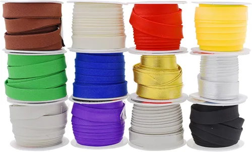 Vista 47 de Cinta bies de doble pliegue para costura, encuadernación, dobladillo, ribetes, parches; por Mandala Crafts.