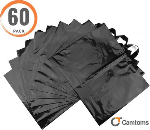 Vista 8 de Bolsas de compras de plástico grandes de 19.5 x 15 pulgadas con asas, bolsas de mercancía negras resistentes de 3 mil de grosor para pequeñas