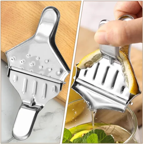Vista 6 de Cabilock Manual Lemon Juicer Squeezer Stainless Steel Citrus Press Handheld Orange Juice Extractor 8.5x7x3.5cm for Kitchen and Home Use