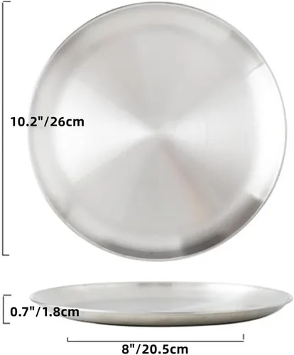 Vista 2 de XZJMY 2 platos llanos de acero inoxidable, platos redondos de ensalada de 10 pulgadas, platos de campamento reutilizables, plato de postre, plato