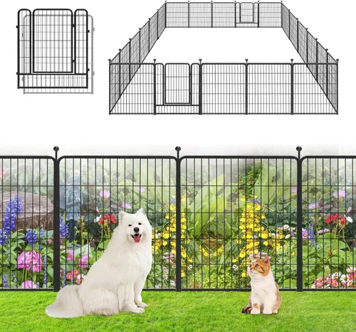 Vista 16 de Valla de Jardín con Puerta Cercado de Metal para Patio, 32 pulgadas x 23 pies 10 Paneles de Valla Sin Excavación Paneles de Valla Temporal