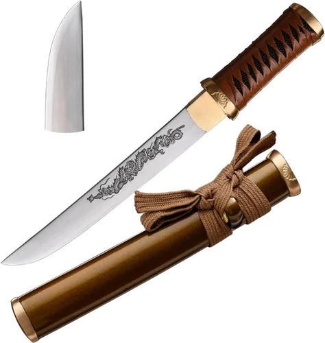 Vista 10 de Cuchillo de acero al manganeso 1065 hecho a mano con accesorios de cobre