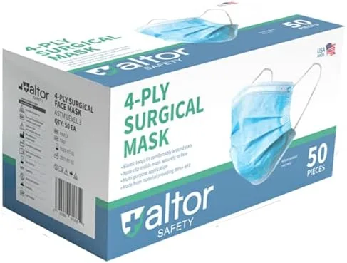 Original4u Altor Safety - Mascarilla facial de 4 capas, cómoda, transpirable, color azul, con cintas elásticas para las orejas y clip para la nariz