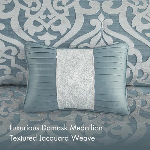 Vista 3 de Madison Park Odette Juego de Edredón Acogedor Jacquard con Diseño de Medallón de Damasco - Moderno Para Todas las Estaciones, Ropa de Cama