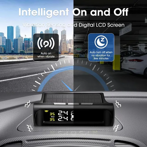 Vista 3 de Sistema de Monitoreo de Presión de Neumáticos, Sistema Monitor de Presión de Neumáticos TPMS Solar Impermeable Conjunto de 4 Sensores TPMS