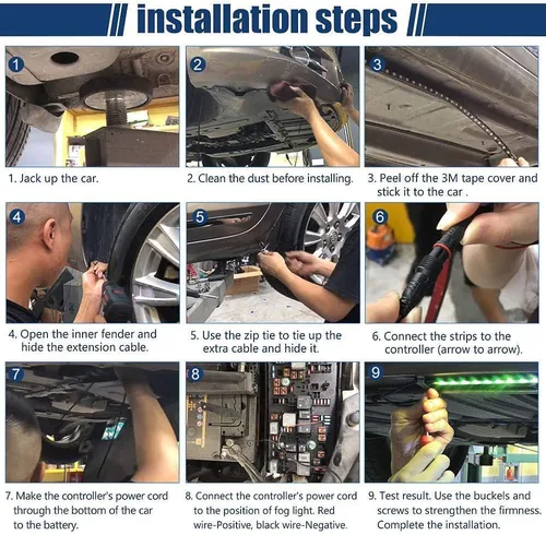 Vista 7 de Luces LED para la parte inferior del auto, 4 piezas de tiras de luces de colores de ensueño con control inalámbrico mediante aplicación y control