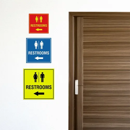 Vista 6 de Signs ByLITA Letrero cuadrado de flecha izquierda para baños con cinta adhesiva (plata cepillada) – grande (paquete de 1)