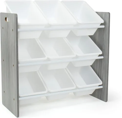 Vista 14 de Humble Crew Organizador de juguetes de 9 compartimientos: contenedores de plástico blanco Cambridge, solución de almacenamiento de 3 niveles