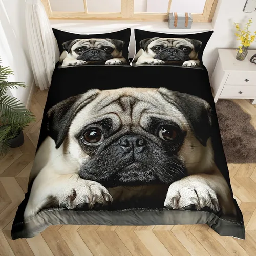 Vista 27 de Juego de ropa de cama estampada con diseño de perro y mi lado, tamaño King, diseño de pareja, color negro y blanco, juego de ropa de cama de perro