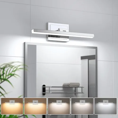 Vista 16 de VOLISUN Lámpara de tocador de baño de 15.7 pulgadas, 12 W, regulable, 5CCT, lámpara de baño LED sobre el espejo, luz de tocador de barra dorada