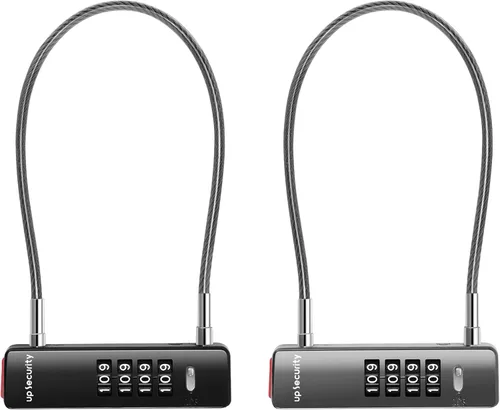 Vista 17 de Candado de cable con código, cerradura de combinación de 4 dígitos para puerta de valla al aire libre, equipaje de viaje, candado combinado de Negro