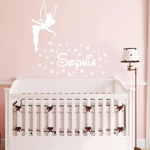Tinkerbell Name Wall Decal/Baby Girl Name Fairy Nursery Wall Decor/Personalized Custom Name Vinyl Wall Art Decal Sticker Magic Little Princess/Teen