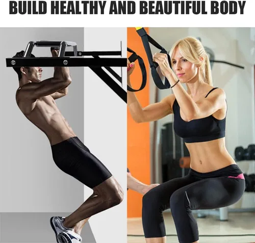 Vista 6 de ptlsy Wall Mounted Pull Up Bar Multifunctional with Multi-grip Chin Up Bar Heavy Duty Dip Station for Home Gym Indoor Workout, Fitness Equipment