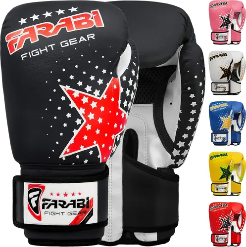 Vista 18 de Farabi - Guantes de boxeo para niños, para Muay Thai, Kick Boxing, entrenamiento, MMA, saco de boxeo