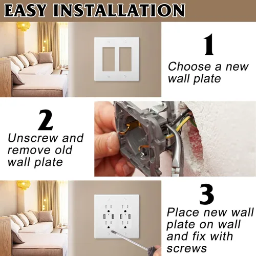 Vista 6 de Placas decorativas de pared de 2 segmentos para interruptores de luz, interruptor inteligente, atenuadores, GFCI, receptáculo, salida USB