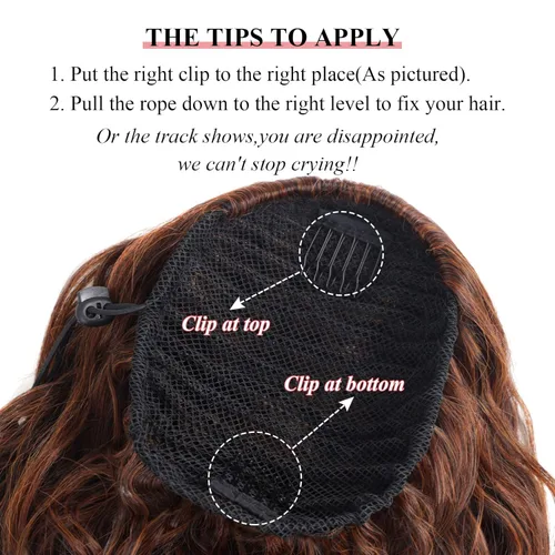 Vista 6 de Copper Ginger 350 - Extensiones de cola de caballo ombré, largo, rizado, ondulado, grueso, extensiones de cola de caballo con clip, color rubio