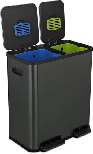 Vista 13 de SIMPLI-Magic Cubo de basura con pedal de 16 galones (60L), cubo de basura de cocina de doble compartimento con contenedores de basura y reciclaje