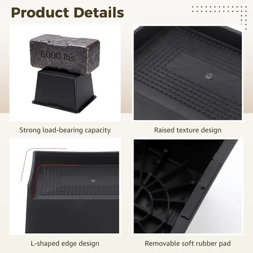 Vista 4 de OMISTAR 4 Pcs Bed Risers, 6 Inch Tall Heavy Duty Furniture Risers with L-Edge Design, Trapezoidal Anti-Slip Support Blocks, Plastic Square Elevator