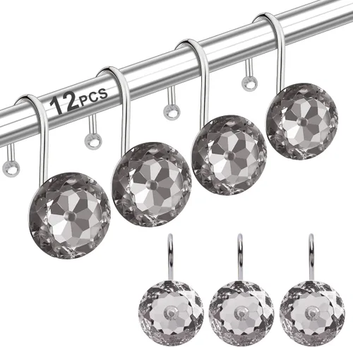 Vista 15 de Anillos de Ganchos para Cortina de Ducha para Baño, 12 Piezas de Acero Inoxidable Resistente al Óxido con Diamantes de Imitación Decorativos